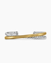 Crossover Two Row Cuff Bracelet in Sterling Silver with 14K Yellow Gold, 10.7mm